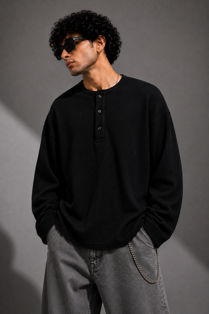 Black Waffle Henley