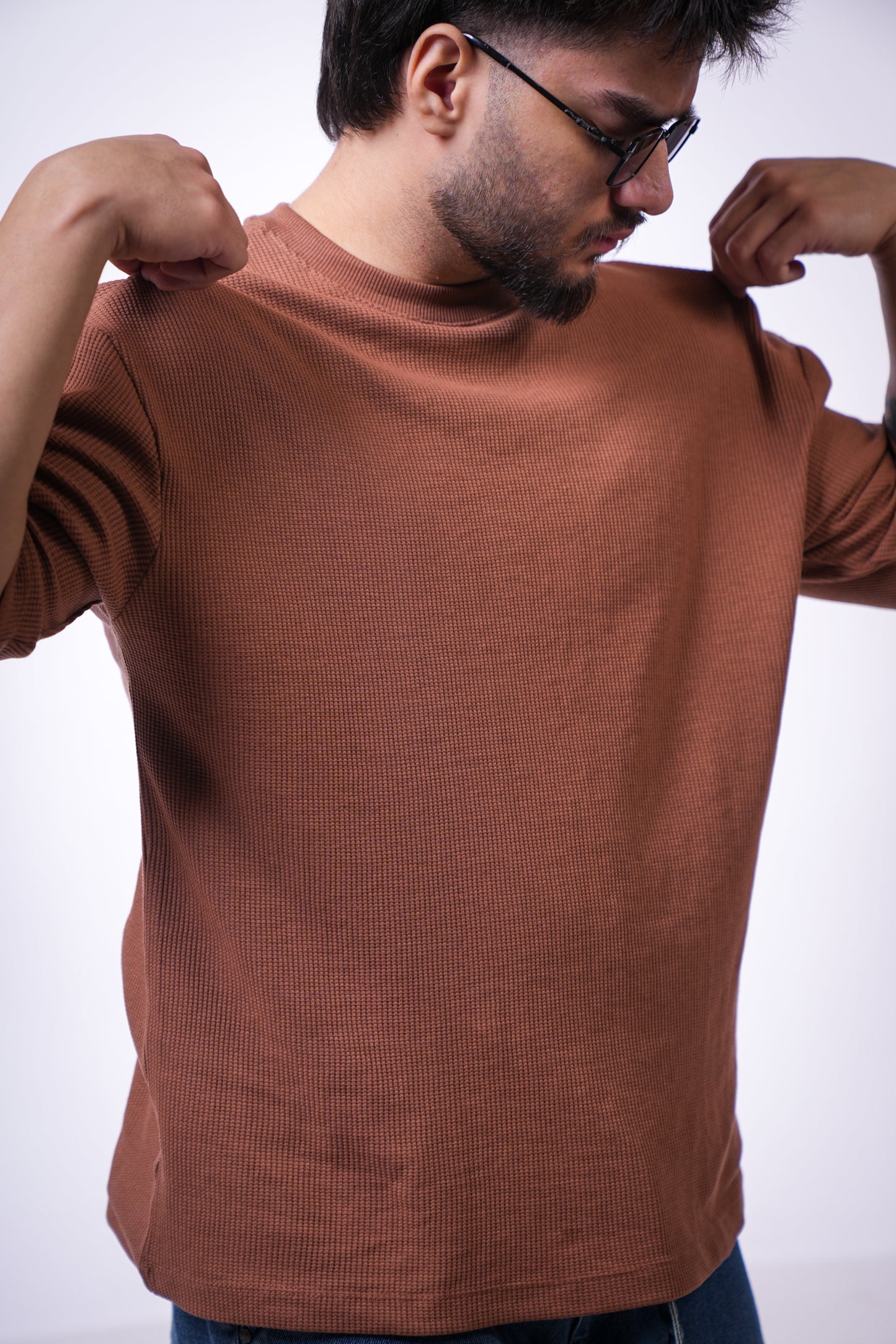 WAFFLE OVERSIZED BROWN T-SHIRT