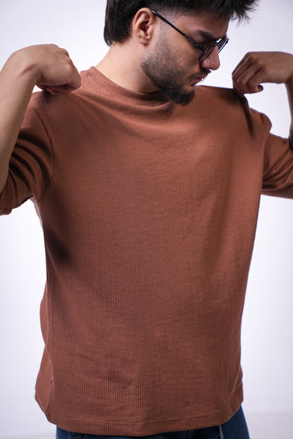 WAFFLE OVERSIZED BROWN T-SHIRT