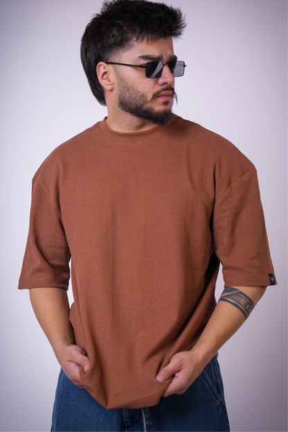 WAFFLE OVERSIZED BROWN T-SHIRT