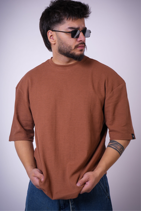 WAFFLE OVERSIZED BROWN T-SHIRT