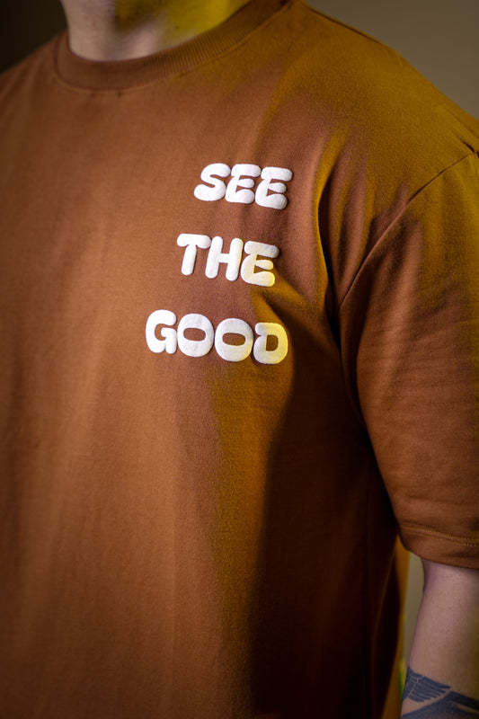 SEE THE GOOD BROWN OVERSIZED T-SHIRT