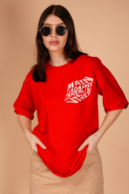 MAIN CHARACTER VIBES RED OVERSIZED T-SHIRT