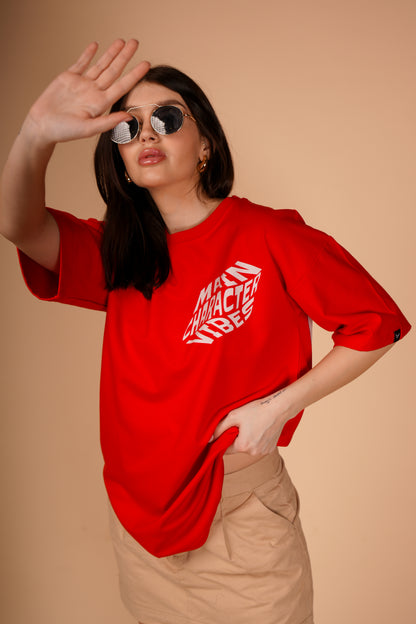 MAIN CHARACTER VIBES RED OVERSIZED T-SHIRT