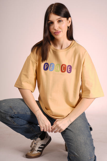 PEACE BEIGE OVERSIZED T-SHIRT
