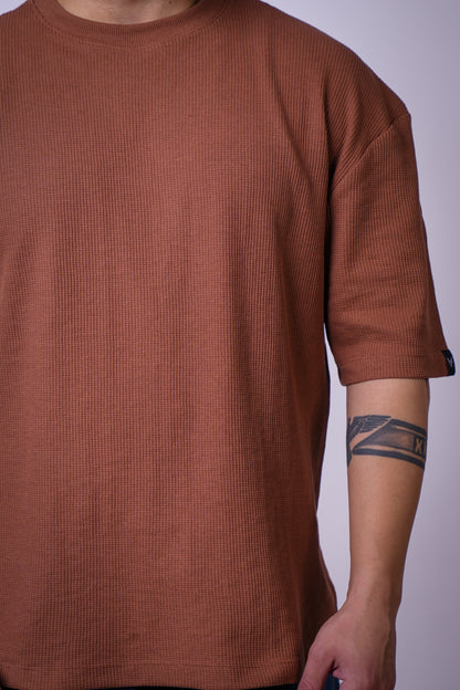 WAFFLE OVERSIZED BROWN T-SHIRT