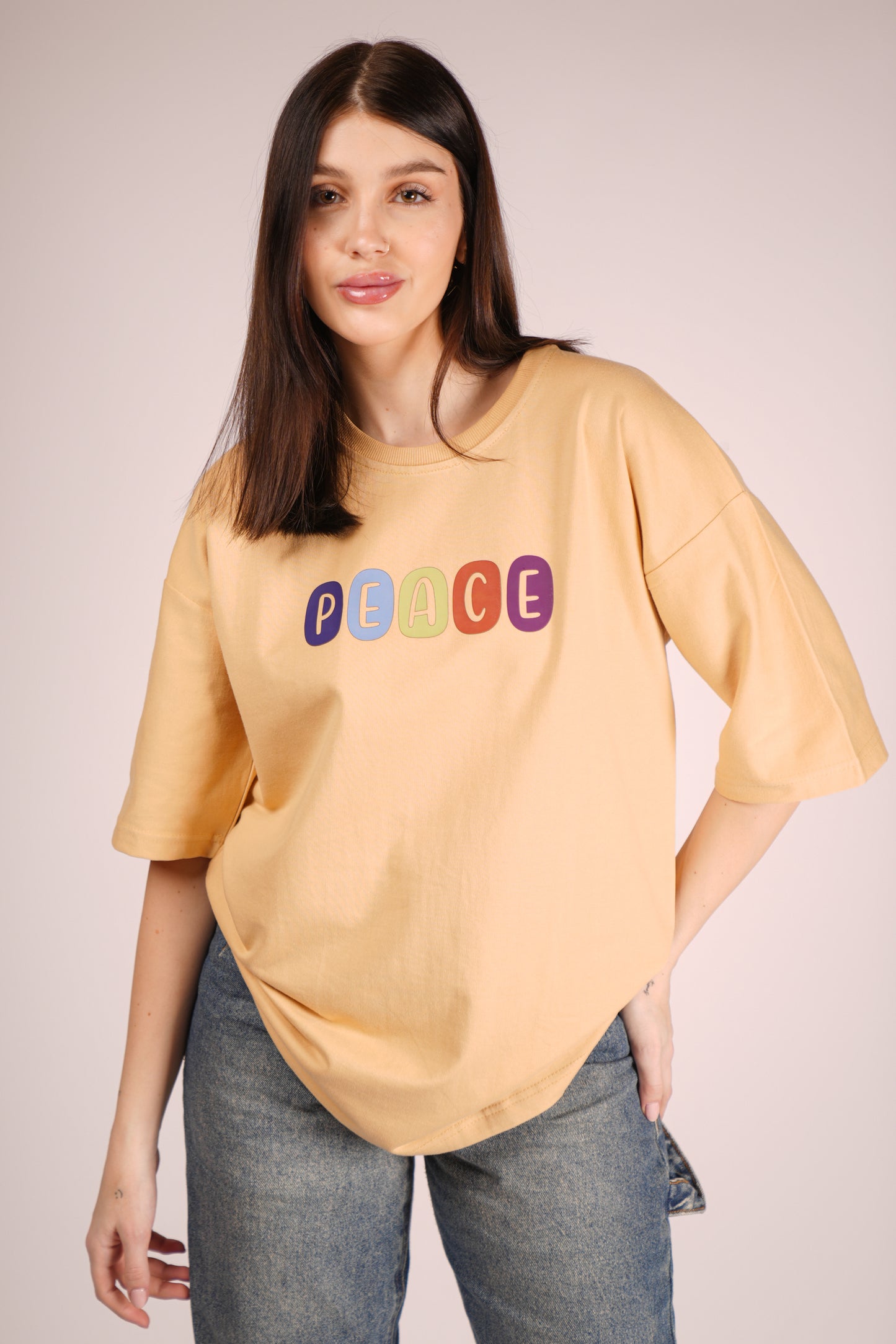 PEACE BEIGE OVERSIZED T-SHIRT