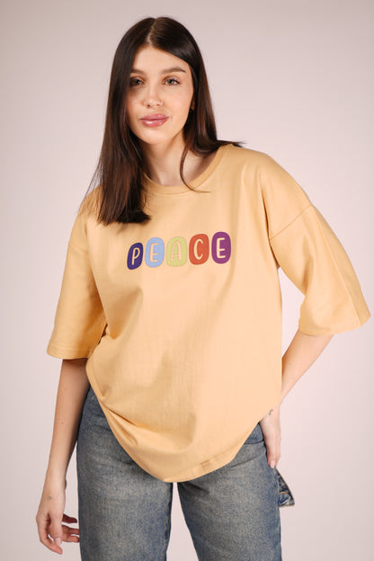 PEACE BEIGE OVERSIZED T-SHIRT