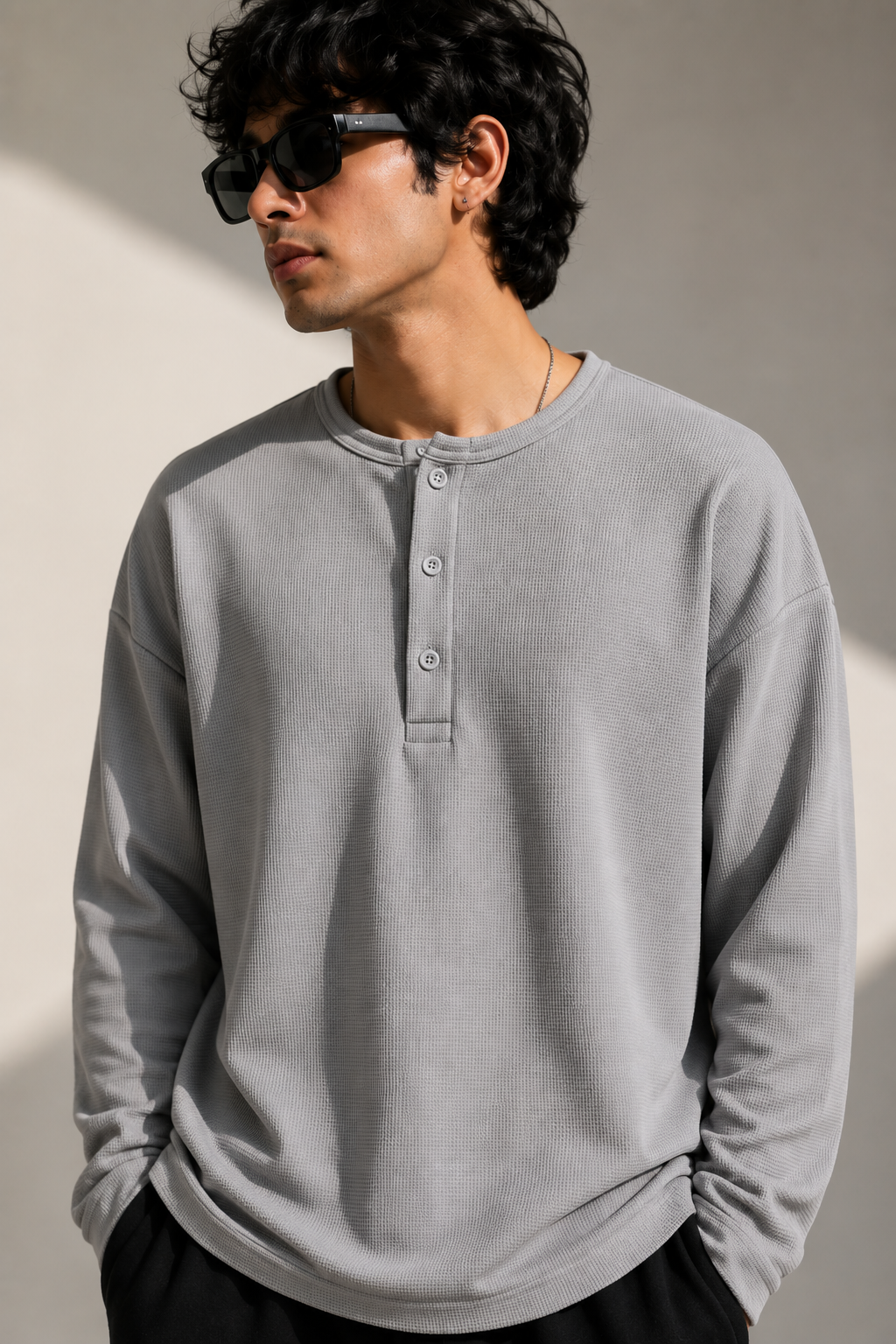 Grey Waffle Henley