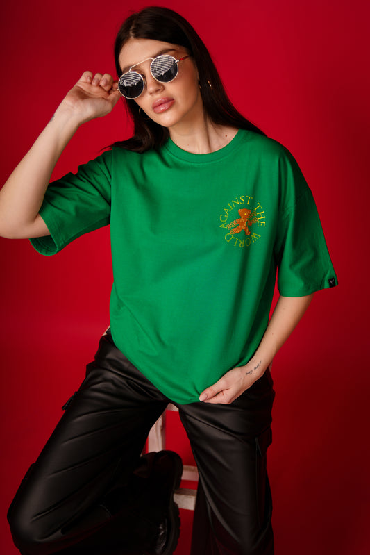 AGAINST THE WORLD GREEN OVERSIZED T-SHIRT