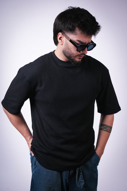 WAFFLE BLACK OVERSIZED T-SHIRT