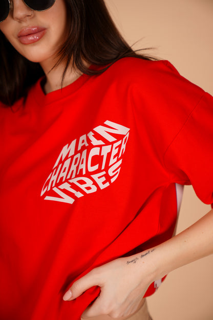 MAIN CHARACTER VIBES RED OVERSIZED T-SHIRT