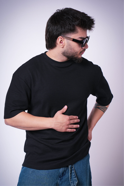 WAFFLE BLACK OVERSIZED T-SHIRT