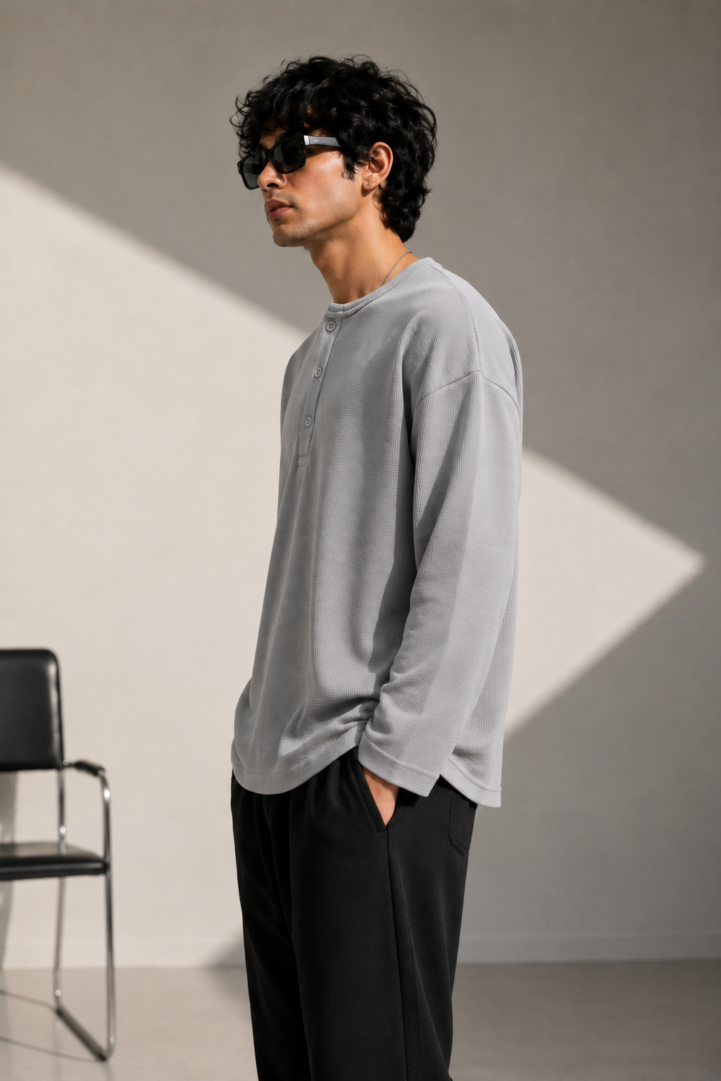 Grey Waffle Henley