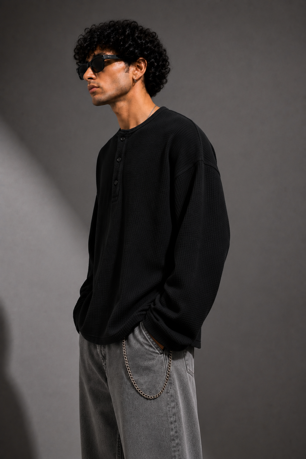 Black Waffle Henley